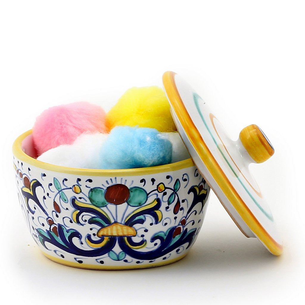 GIFT BOX: With authentic Deruta hand painted ceramic - Sugar Bowl with lid Ricco deruta Design