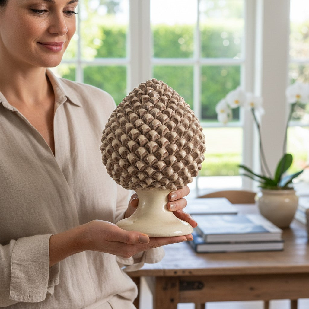 SICILIAN PINECONE: Ceramic 'Pigna Siciliana' Handcrafted with pedestal - ANTIQUE