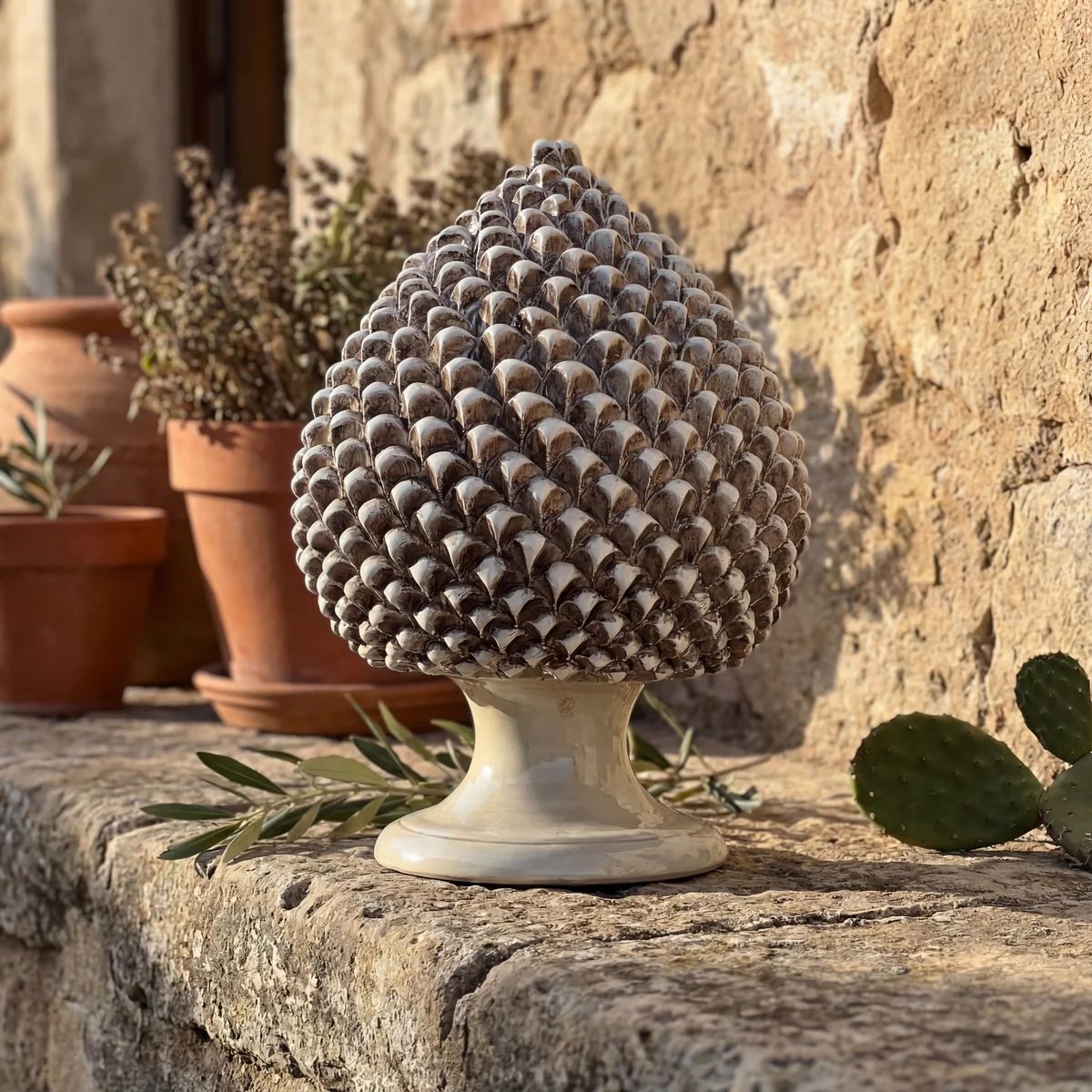 SICILIAN PINECONE: Ceramic 'Pigna Siciliana' Handcrafted with pedestal - ANTIQUE