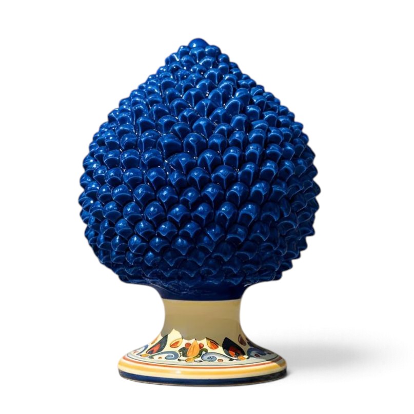 SICILIAN PINECONE: Ceramic 'Pigna Siciliana' Handcrafted with decorated pedestal - BLUE