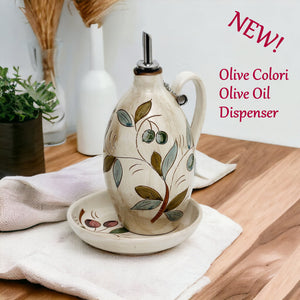 OLIVE COLORI: Olive Oil Bottle Dispenser + Saucer/Dipping Bowl