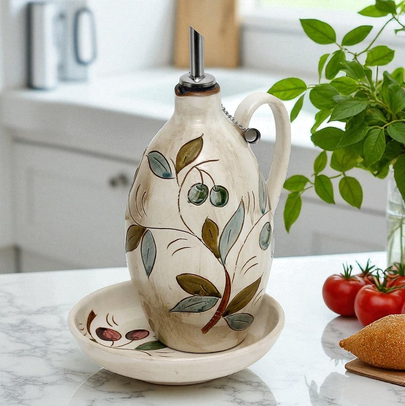 OLIVE COLORI: Olive Oil Bottle Dispenser + Saucer/Dipping Bowl