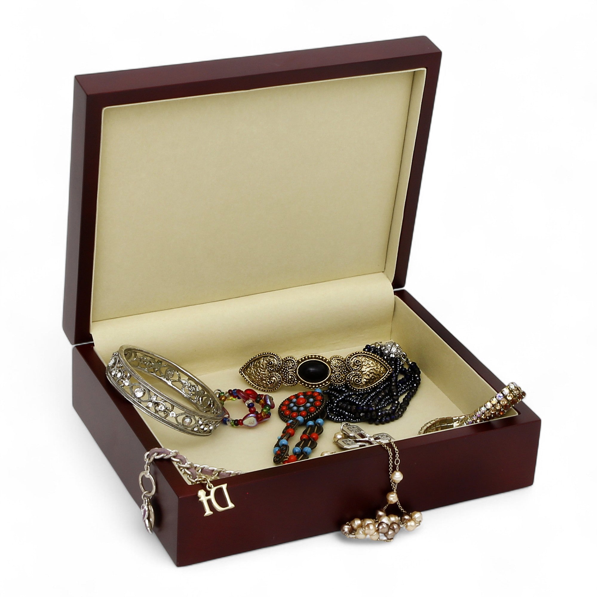 RICCO ITALIA DERUTA: WOOD BOX Lined large wood keepsake box with printed tile - Ricco Italia Deruta Design