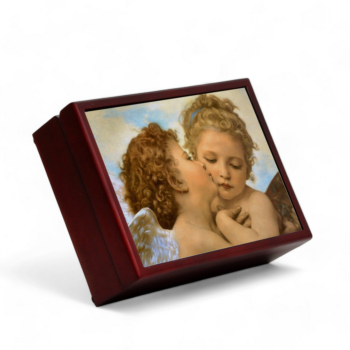 SUBLIMART: Wood Box  Lined large wood box with printed tile - Opera &quot;The First Kiss&quot; by William A. Bouguereau