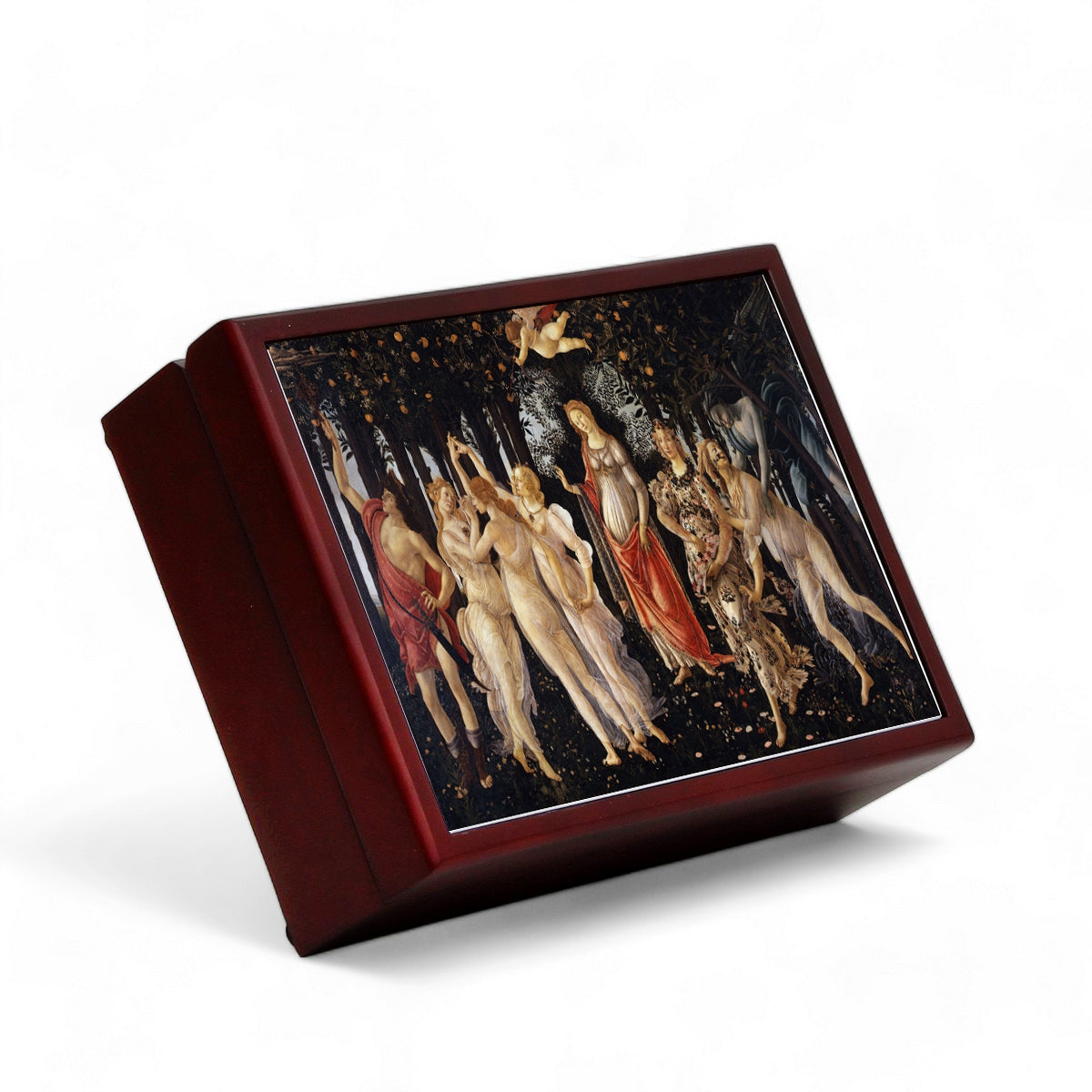 WOOD BOXES COLLECTION: Lined large wood box with printed tile - Opera &quot;Primavera&quot; by Sandro Botticelli