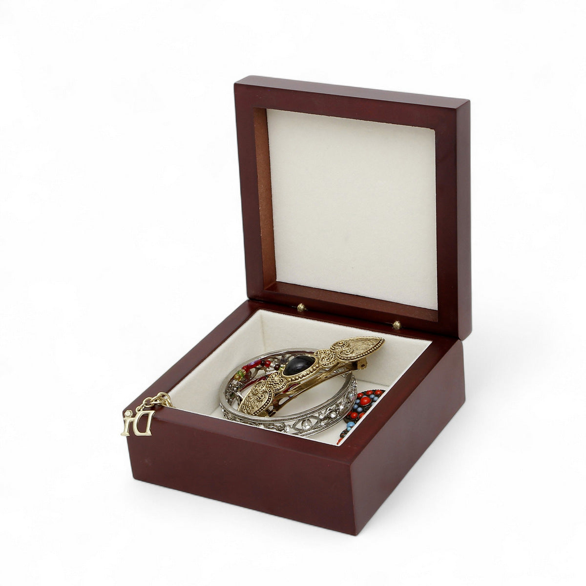 RICCO ITALIA DERUTA: WOOD BOX Lined Square Large Wood keepsake box with printed tile - Ricco Italia Deruta Design
