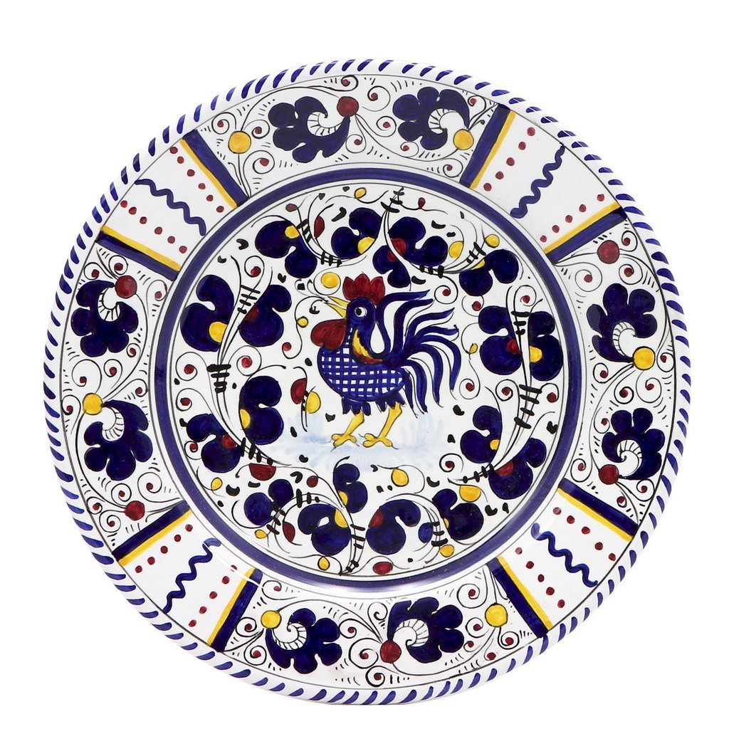 GIFT BOX: With Deruta Dinner Plate - BLUE ROOSTER design (4 Pcs)