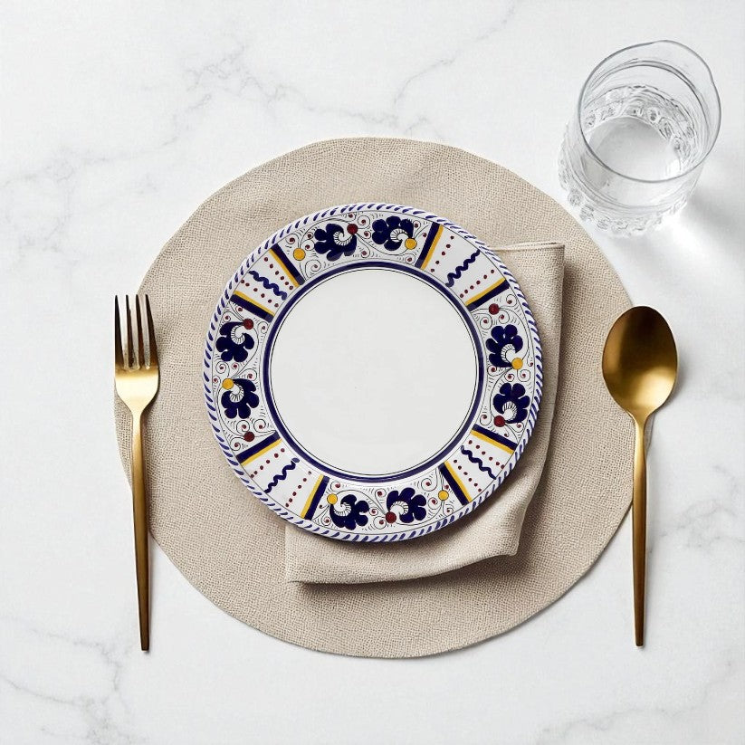 ORVIETO BLUE ROOSTER: Dinner Plate (White Center) - Artistica.com