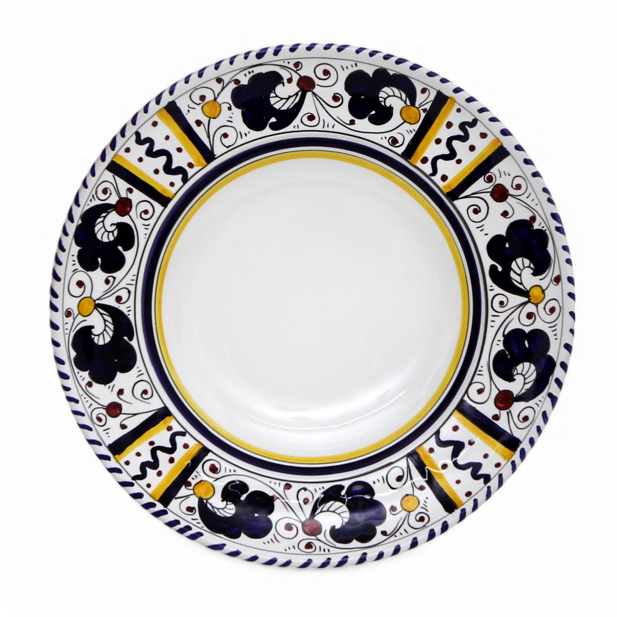 ORVIETO BLUE ROOSTER: Pasta/Soup Rimmed Bowl Plate - White Center