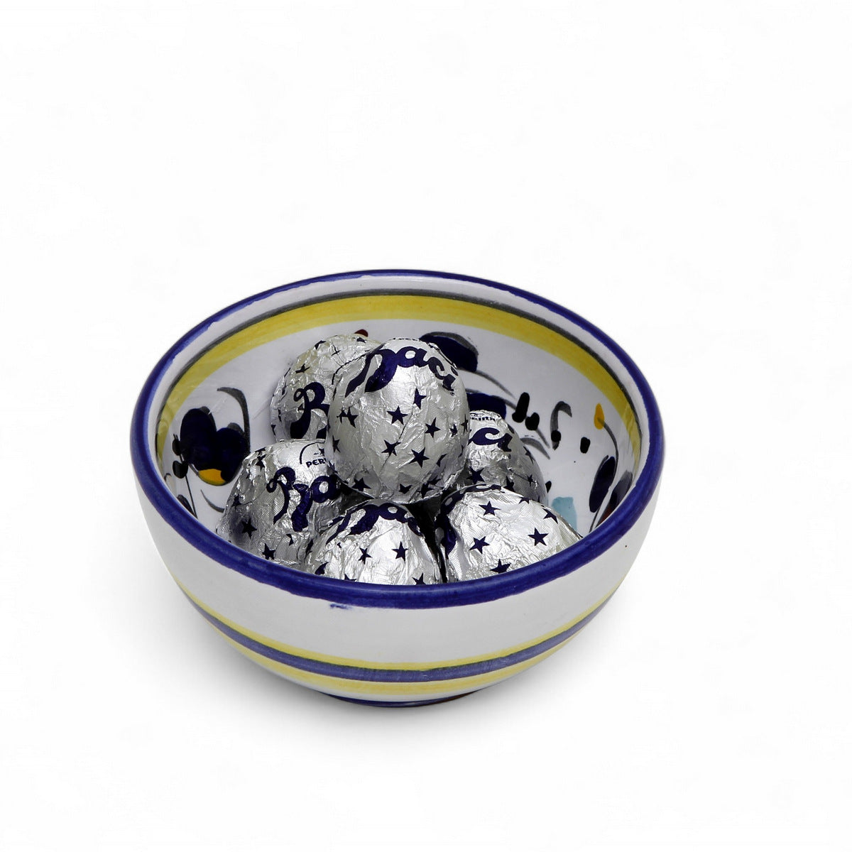 LOVE.ly: Deruta Dipping/Condiment Small Bowl with 6 Baci Perugina - ORVIETO BLUE ROOSTER design