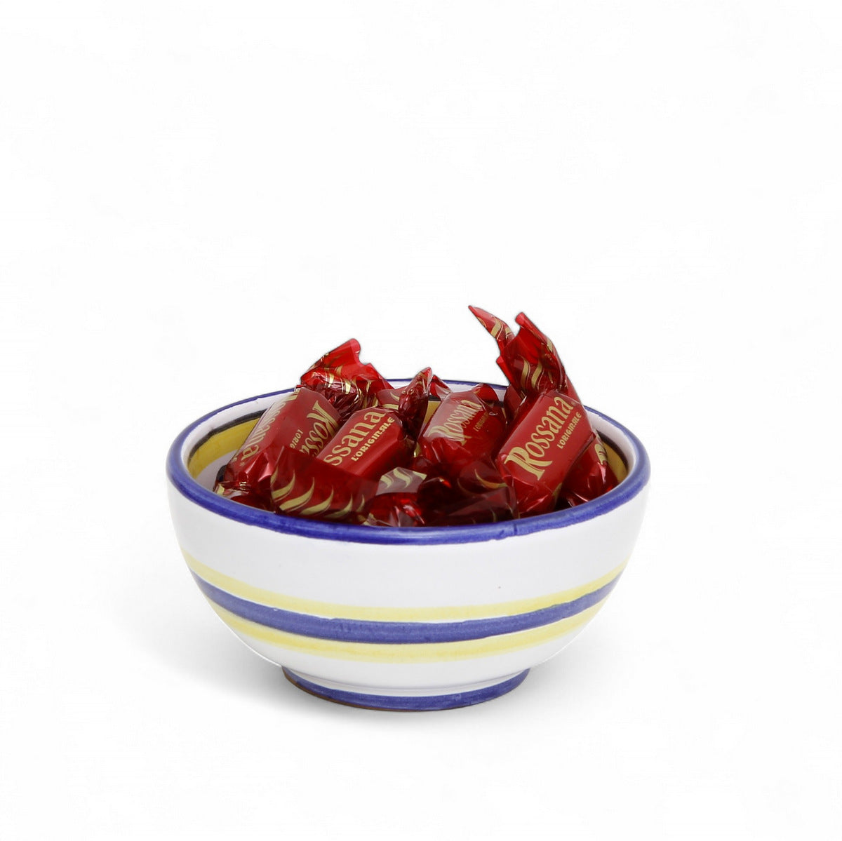 LOVE.ly: Deruta Dipping/Condiment Small Bowl with 6 Baci Perugina or 12 Rossana Candies - ORVIETO BLUE ROOSTER design