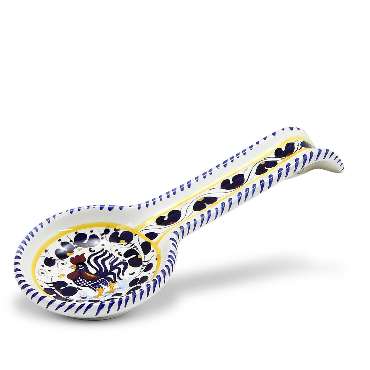 GIFT BOX: With authentic Deruta hand painted ceramic - ORVIETO BLUE ROOSTER: Spoon rest