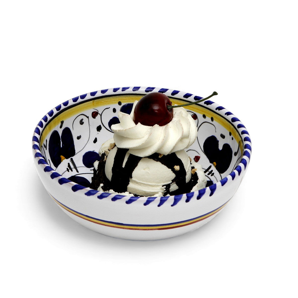 ORVIETO BLUE ROOSTER: Medium Cereal Coupe Bowl (14 cm = 5.5" Diam)