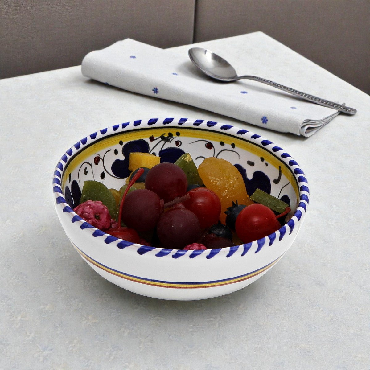 ORVIETO BLUE ROOSTER: Medium Cereal Coupe Bowl (14 cm = 5.5" Diam)