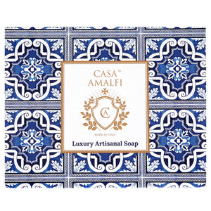 CASA AMALFI SOAPS: Scented Soap Bars with ceramic soap dish - Blue Majolica Set - Artistica.com