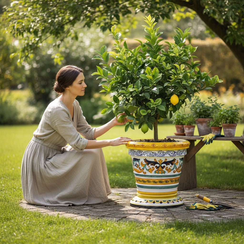 LIMONIERA PLANTER VASE: Large (20"Ø) Cachepot-Planter for plants and trees - Design CASTELLEONE on Pedestal Base