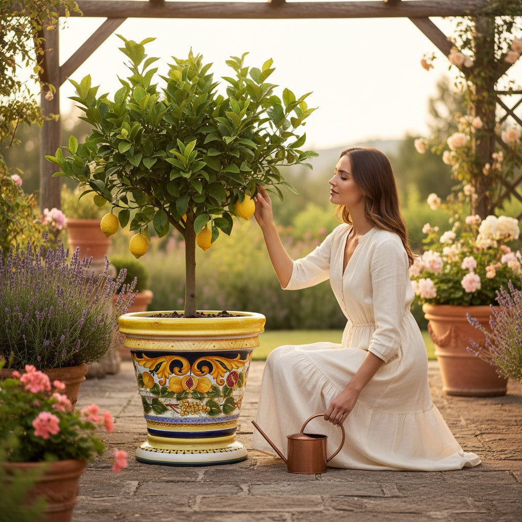 LIMONIERA PLANTER VASE: Large (20"Ø) Cachepot-Planter for plants and trees - Design VIETRI on Pedestal Base