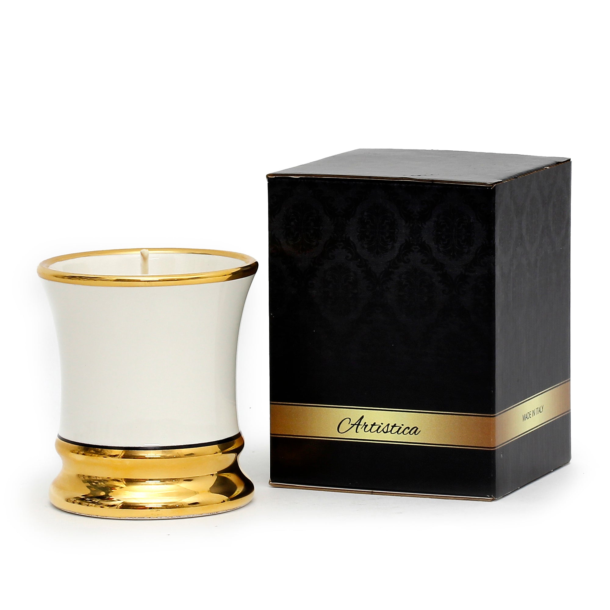 DERUTA CANDLES: Deluxe Precious Cup Candle ~ Ausonia Bianco Design ~ Pure Gold Rim - Artistica.com