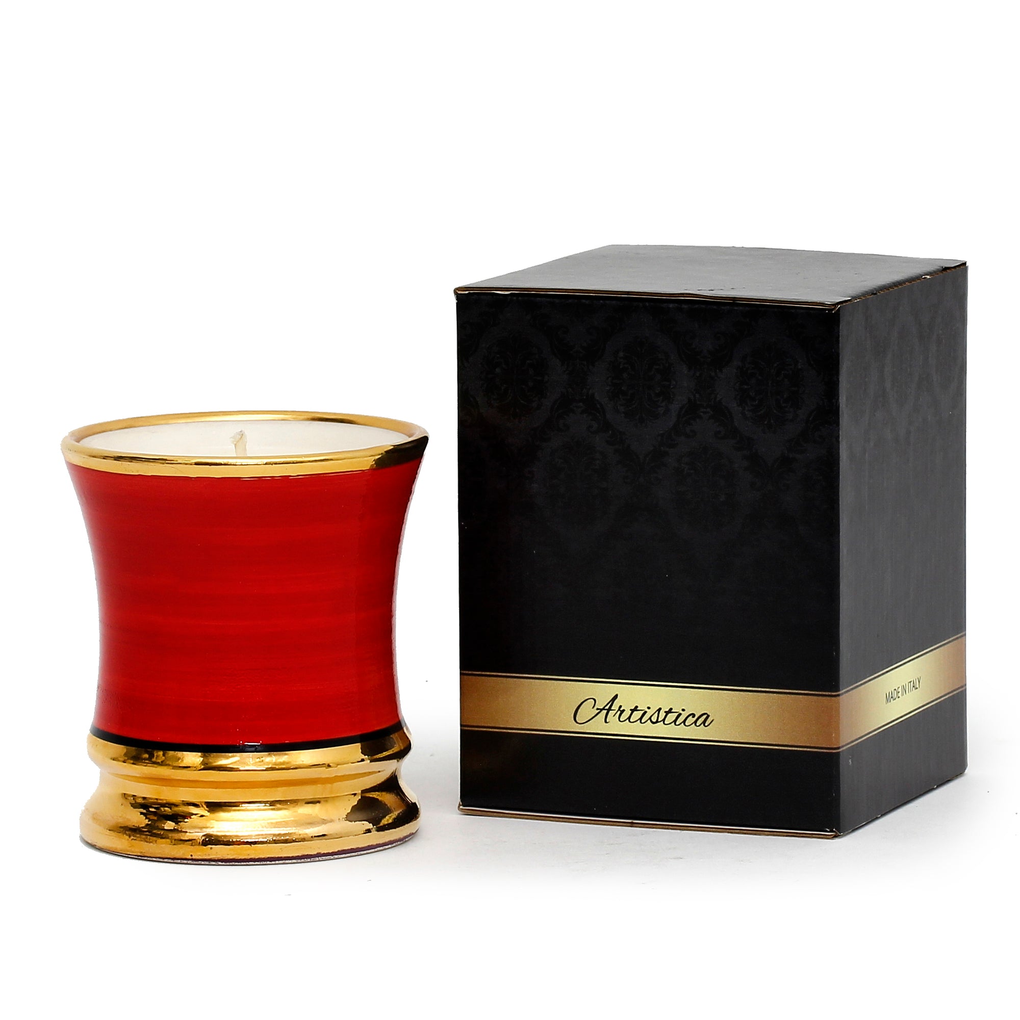 DERUTA CANDLES: Deluxe Precious Cup Candle ~ Coloris Rosso Design ~ Pure Gold Rim - Artistica.com