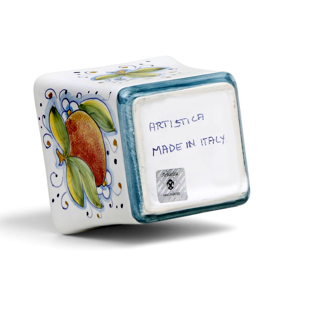SICILIAN ORANGE CANDLE: Deruta Hand Painted Square Flared Candle with Sicilian Orange Design & Scent