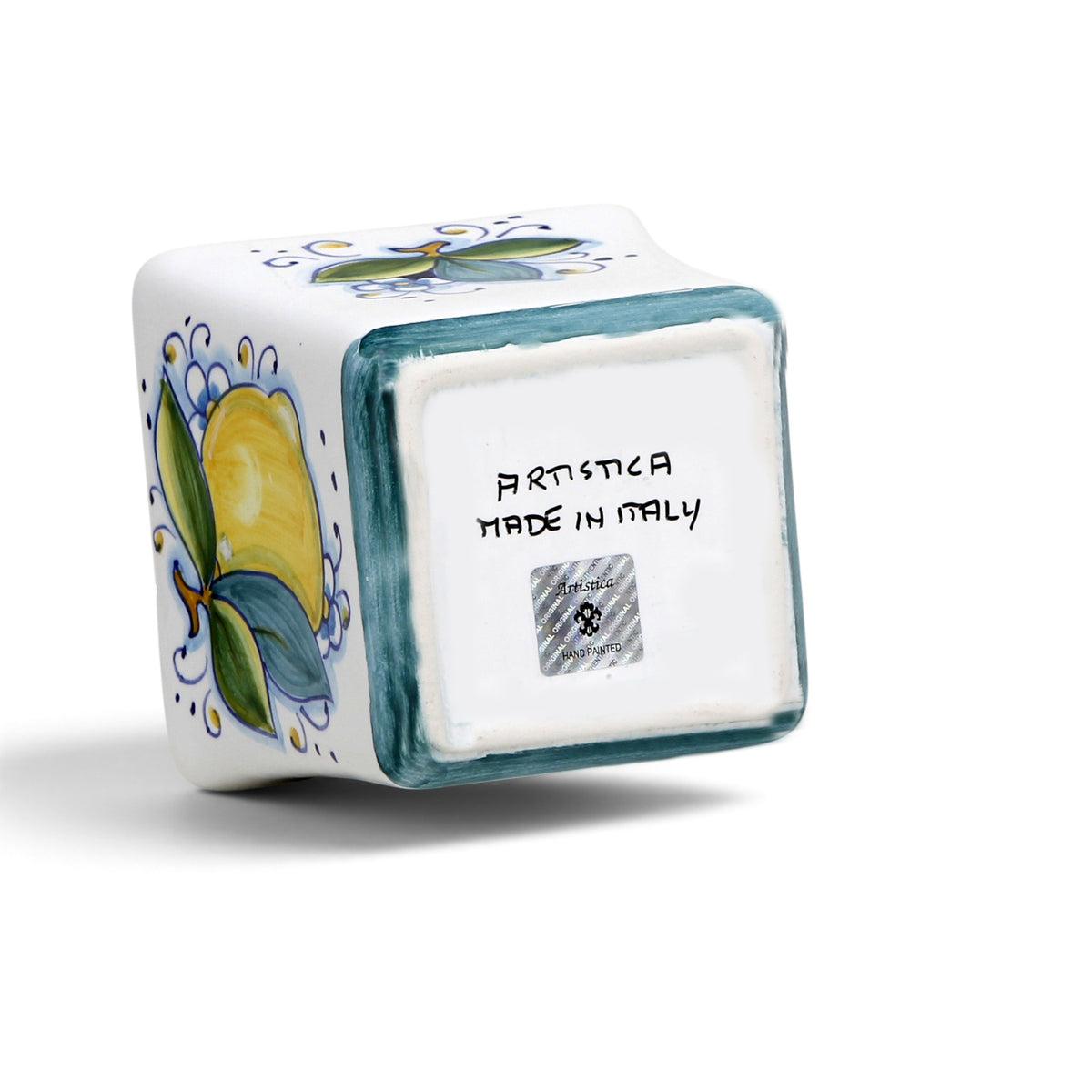 SICILIAN ORANGE & POSITANO LEMON CANDLES: Deruta Hand Painted Square Flared Candle with Sicilian Orange and Positano Lemon Design & Scent