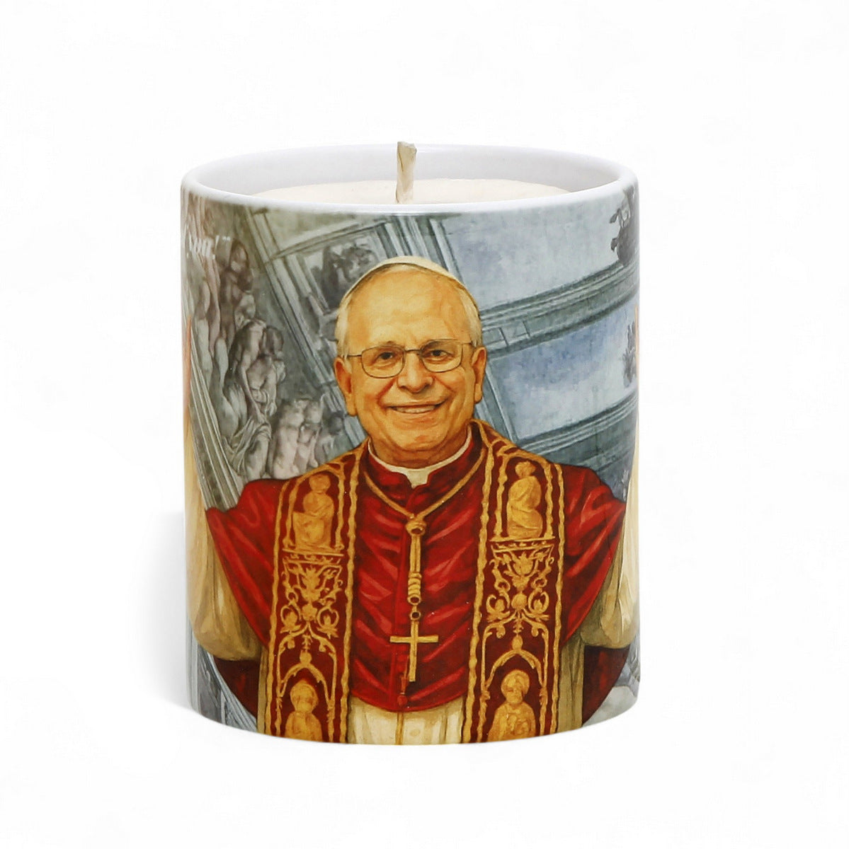 SUBLIMART: Commemorative Candle Pope Leo XIV – Porcelain Tumbler with Soy Wax