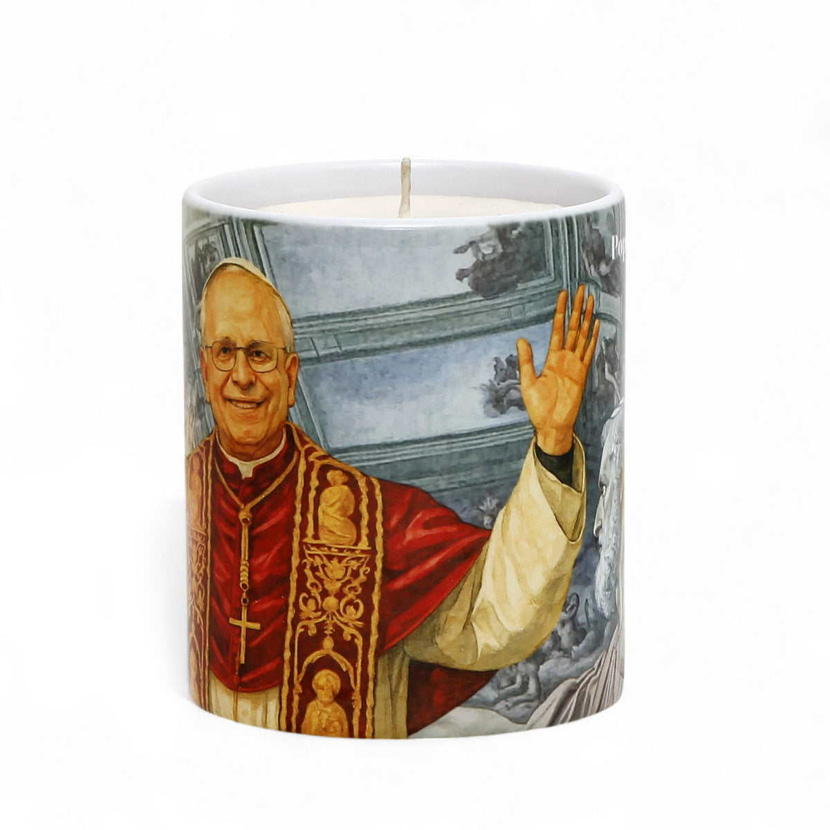 SUBLIMART: Commemorative Candle Pope Leo XIV – Porcelain Tumbler with Soy Wax