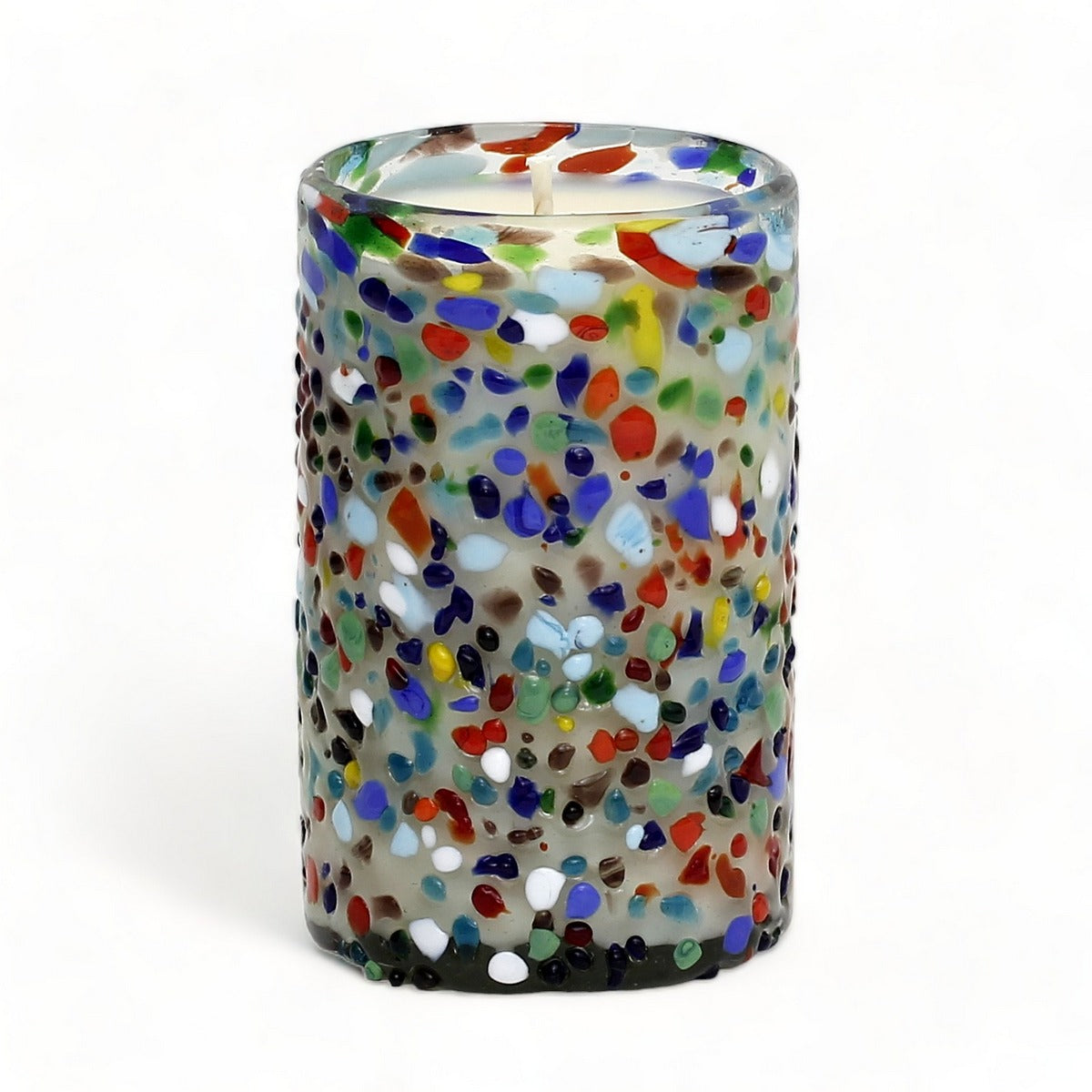 HOLIDAYS MURANO CANDLE: Murano Confetti Style Glass Tall Tumbler (14 Oz.) - SET of TWO