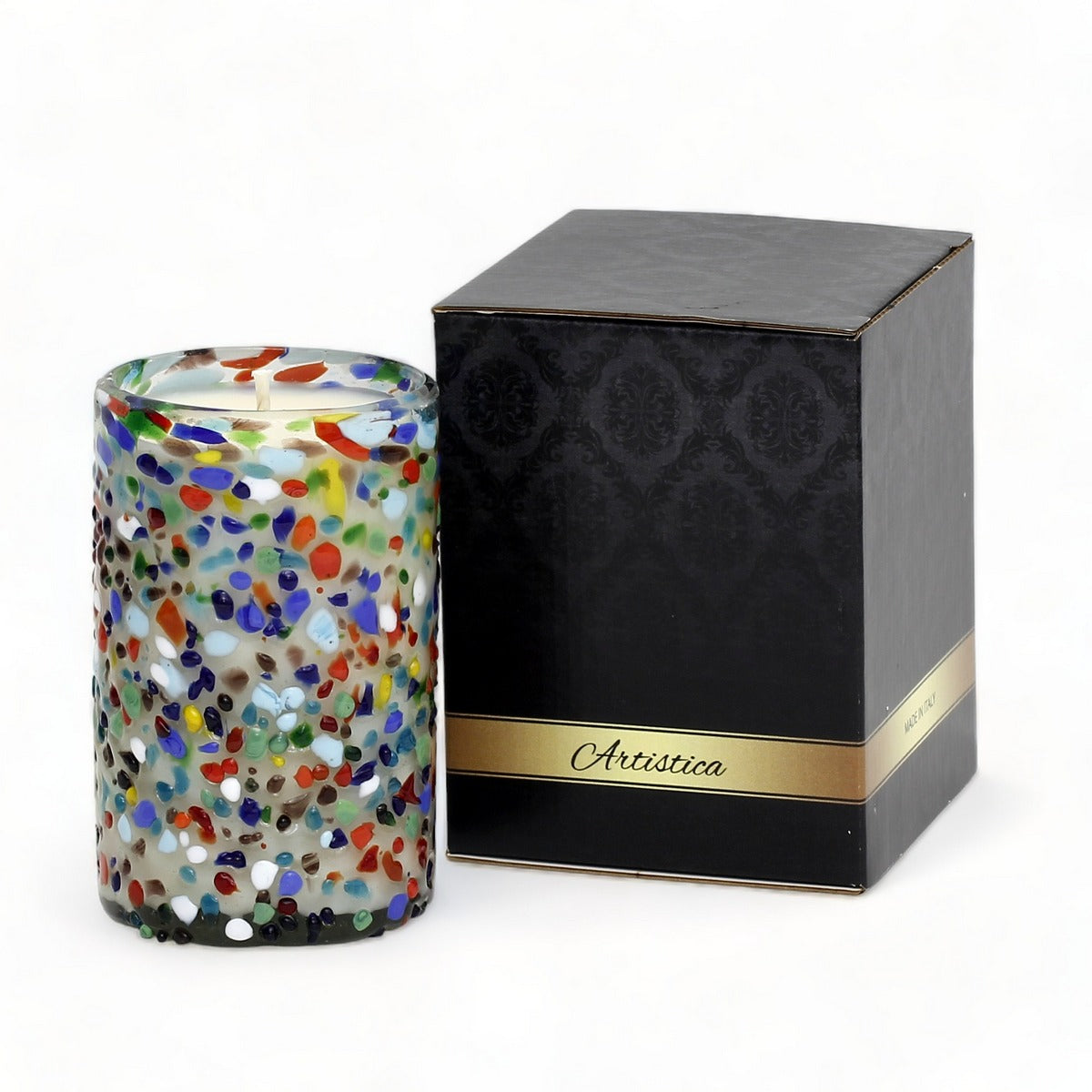 HOLIDAYS MURANO CANDLE: Murano Confetti Style Glass Tall Tumbler (Tall 14 Oz.)