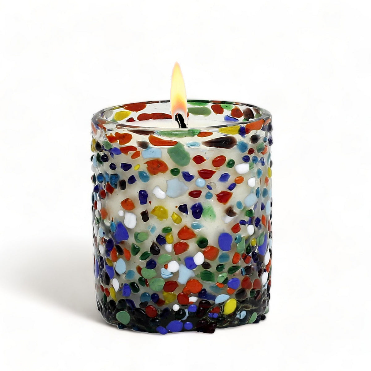 HOLIDAYS MURANO CANDLE: Murano Confetti Style Glass Tumbler (10 Oz.) - SET of TWO
