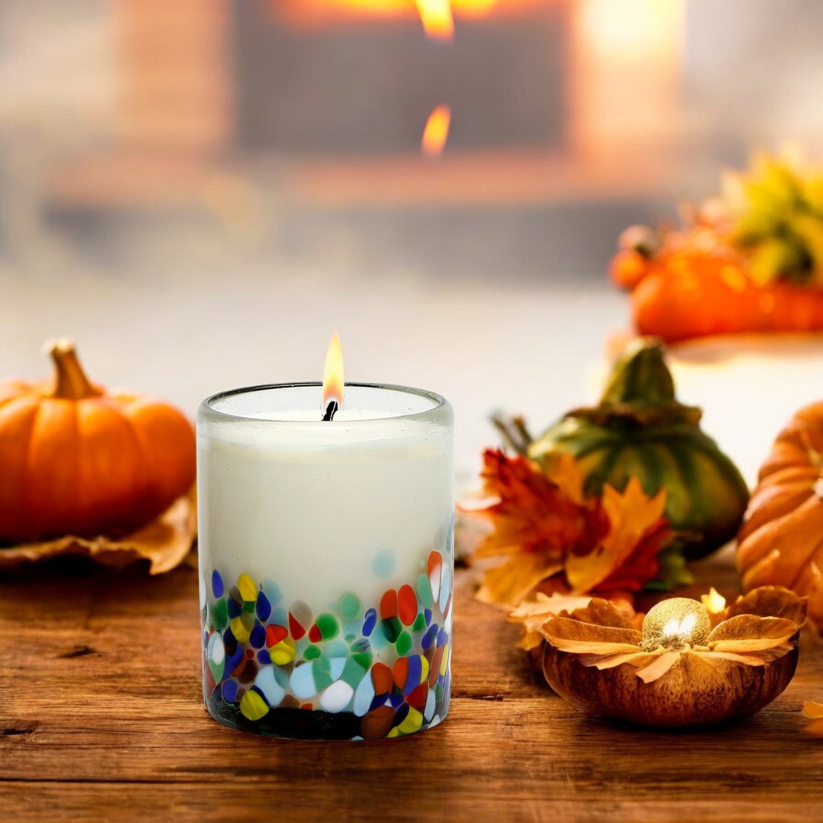 MURANO CANDLE: Murano Murrina Style Glass Tumbler (10 Oz.)