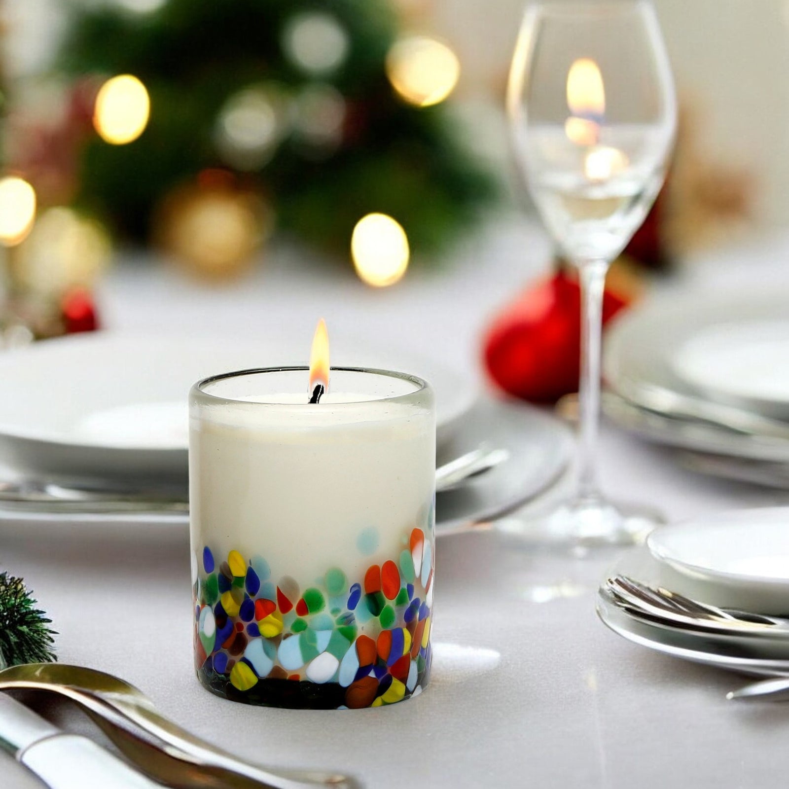 MURANO CANDLE: Murano Murrina Style Glass Tumbler (10 Oz.)