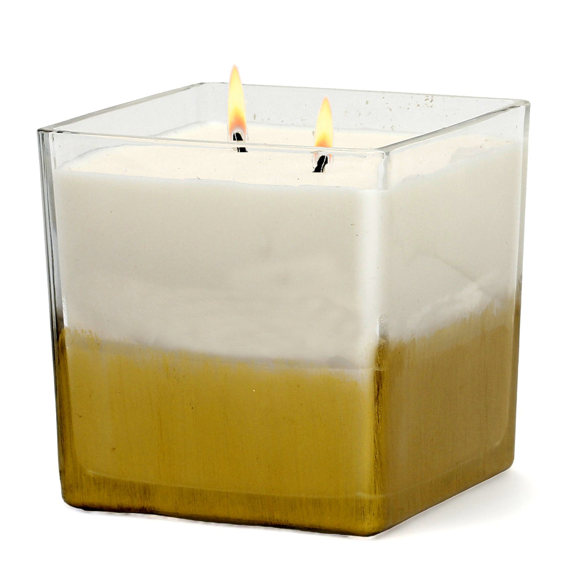 GILDED: Soy Wax Candle with hand painted gold accent. Large square thick glass container