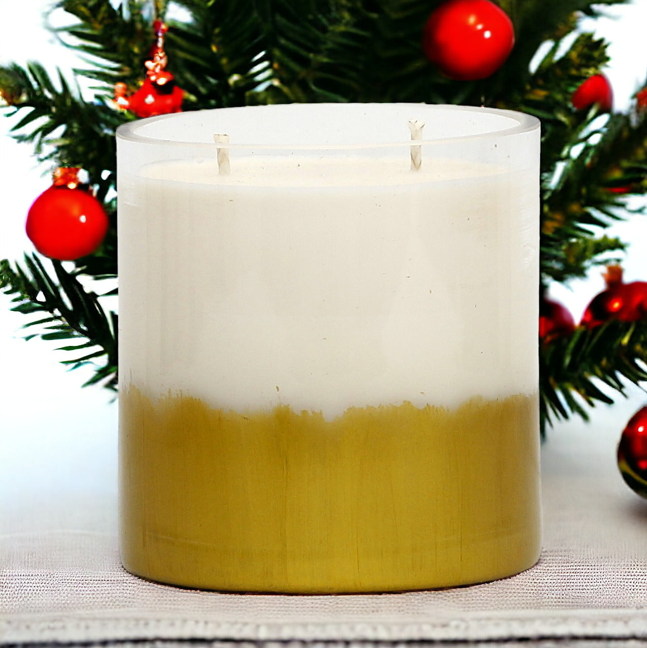GILDED: Soy Wax Candle with hand painted gold accent. Large round thick glass container