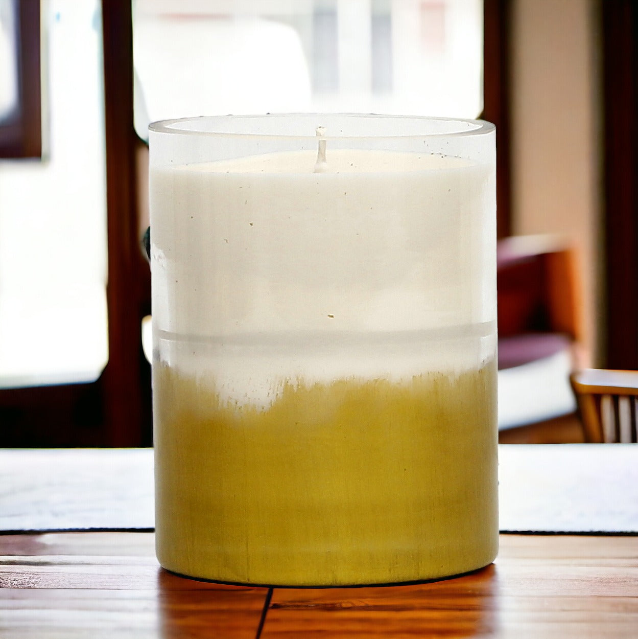 GILDED: Soy Wax Candle with hand painted gold accent. Medium round thick glass container