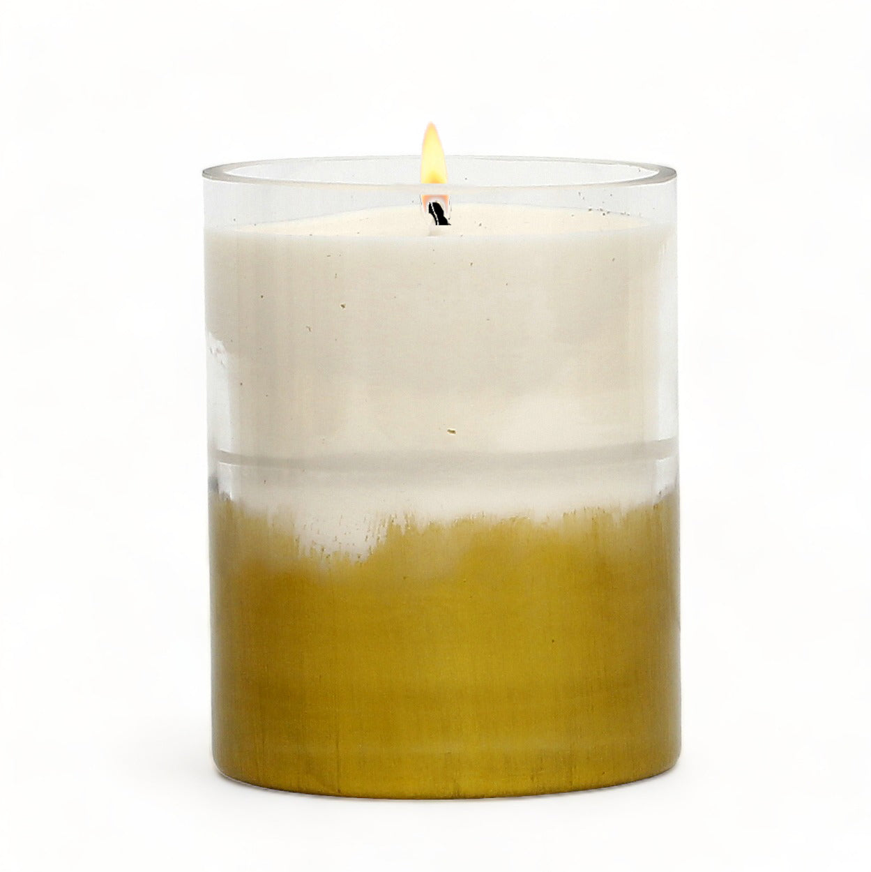 GILDED: Soy Wax Candle with hand painted gold accent. Medium round thick glass container