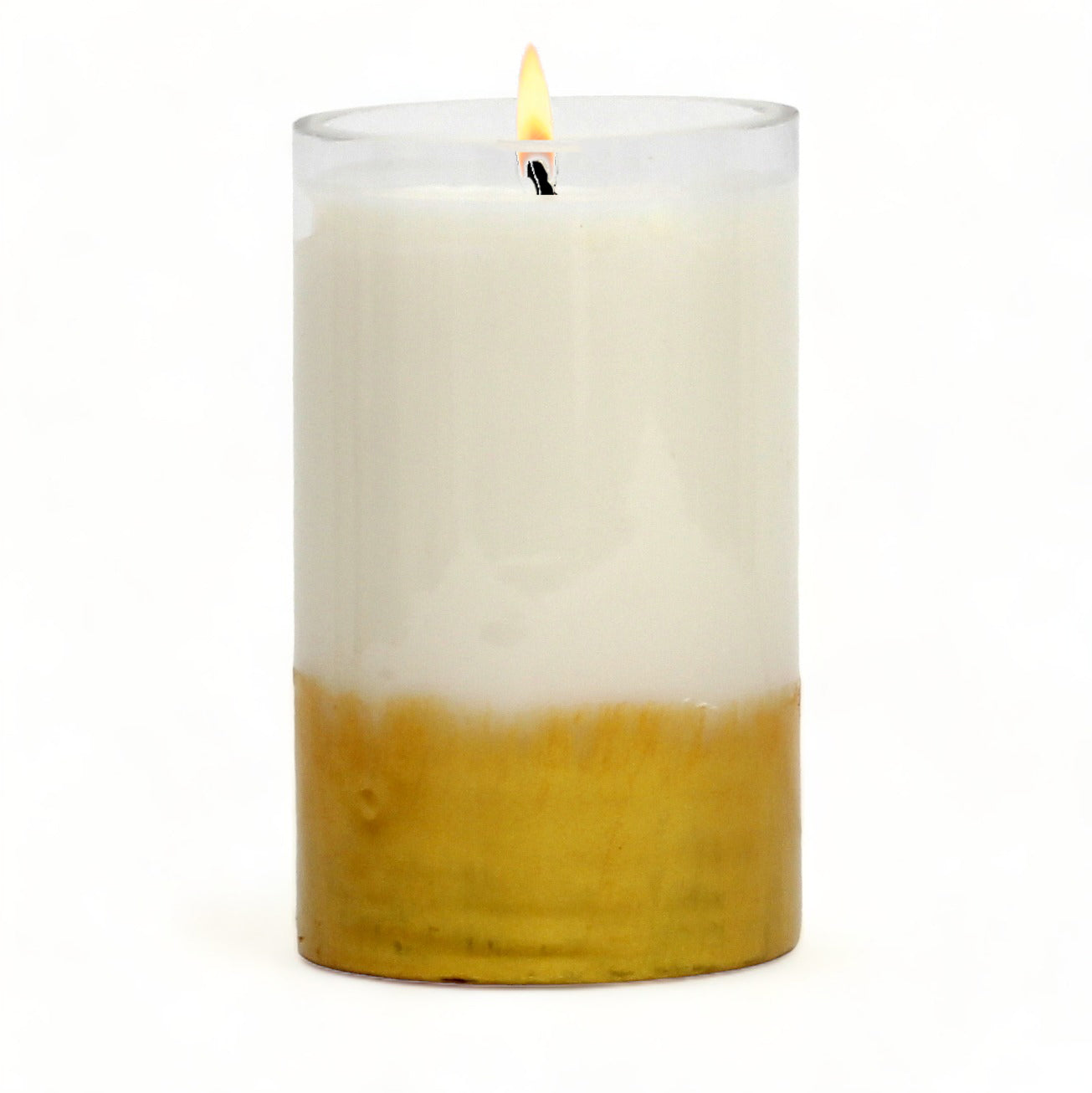 GILDED: Soy Wax Candle with hand painted gold accent. Medium Tall round thick glass container