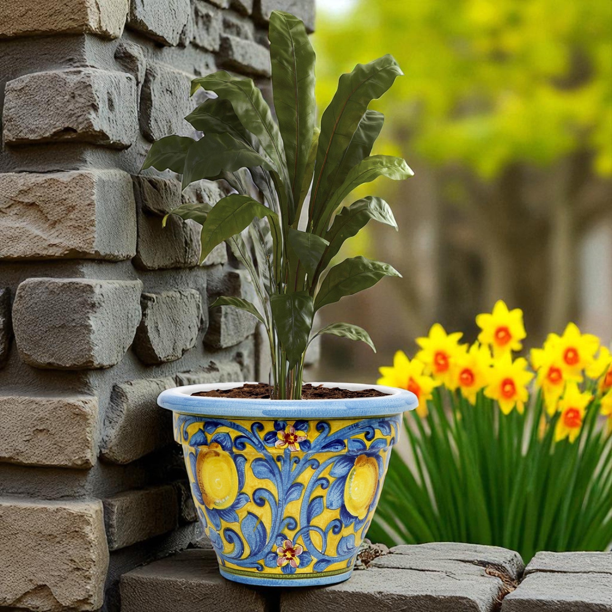 TOSCANA PLANTER: Round Tuscan planter/vase 'Campana' - Strong Terracotta indoor/outdoor freeze resistant - CAPRI TEAL Design