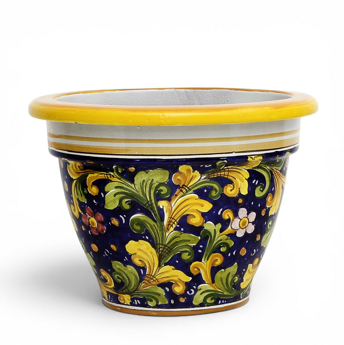 TOSCANA PLANTER: Round Tuscan planter/vase 'Campana' - Strong Terracotta indoor/outdoor - SICILIANA BLUE Design (14"Ø)
