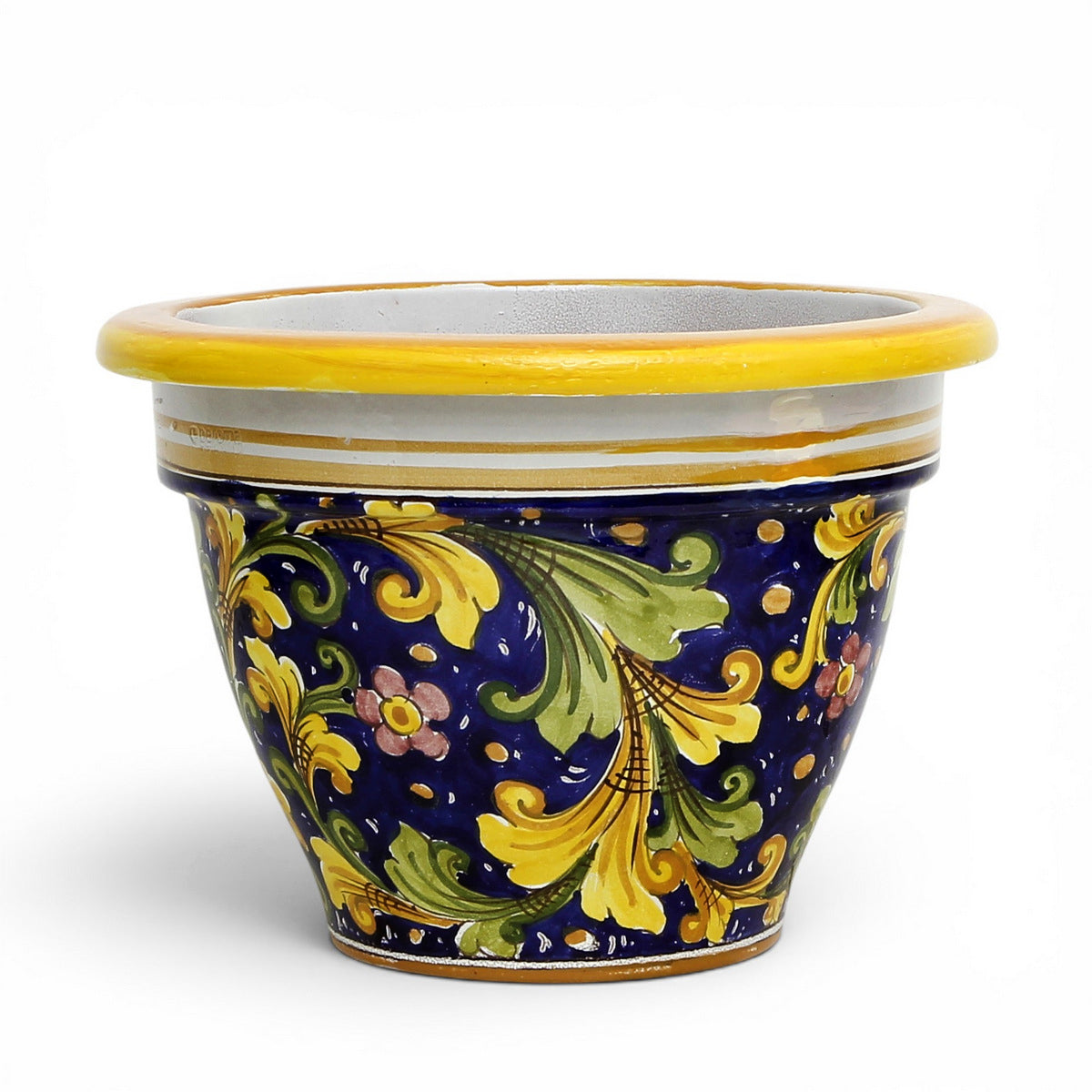 TOSCANA PLANTER: Round Tuscan planter/vase 'Campana' - Strong Terracotta indoor/outdoor - SICILIANA BLUE Design (14"Ø)