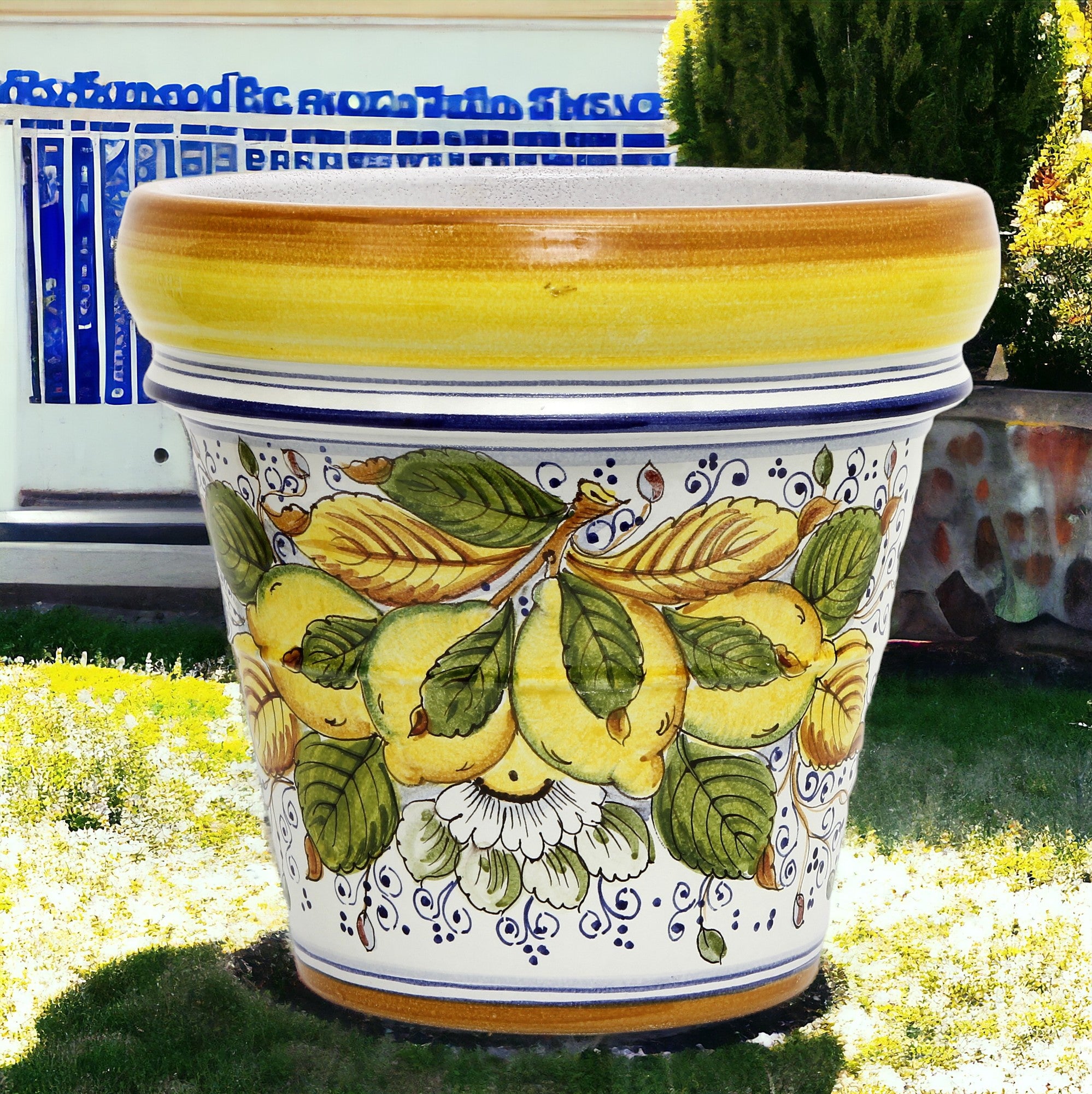 yellow outdoor plant pots TOSCANA PLANTER: Large Round Tuscan Limoniera planter/vase 'Conca' - S