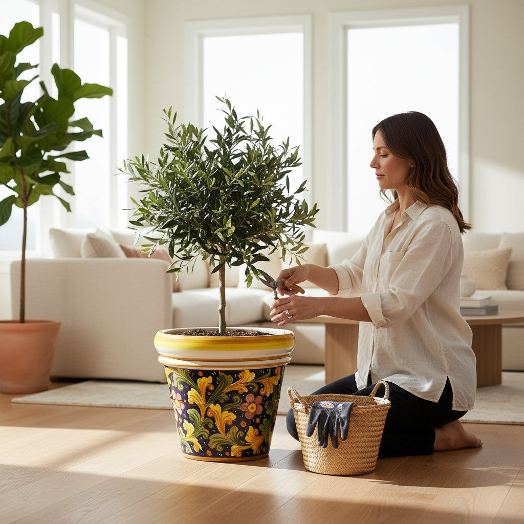 TOSCANA PLANTER: Large Round Tuscan Limoniera planter/vase 'Conca' - Strong Terracotta indoor/outdoor freeze resistant - SICILIANA BLUE Design