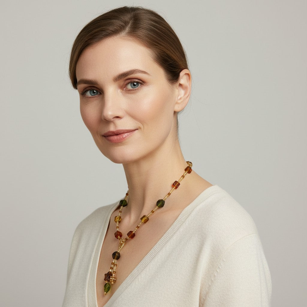 MURANO CORTE MURRINA: Authentic Murano Hand-Made Glass Necklace - Caravella Design GOLD