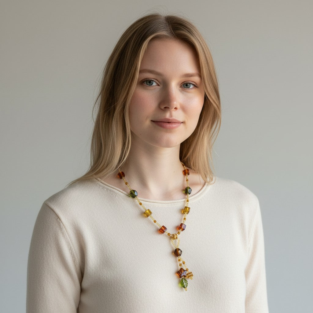MURANO CORTE MURRINA: Authentic Murano Hand-Made Glass Necklace - Caravella Design GOLD