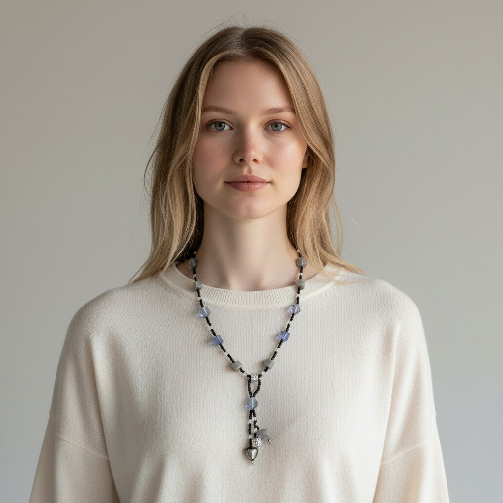 MURANO CORTE MURRINA: Authentic Murano Hand-Made Glass Necklace - Caravella Design GRAY