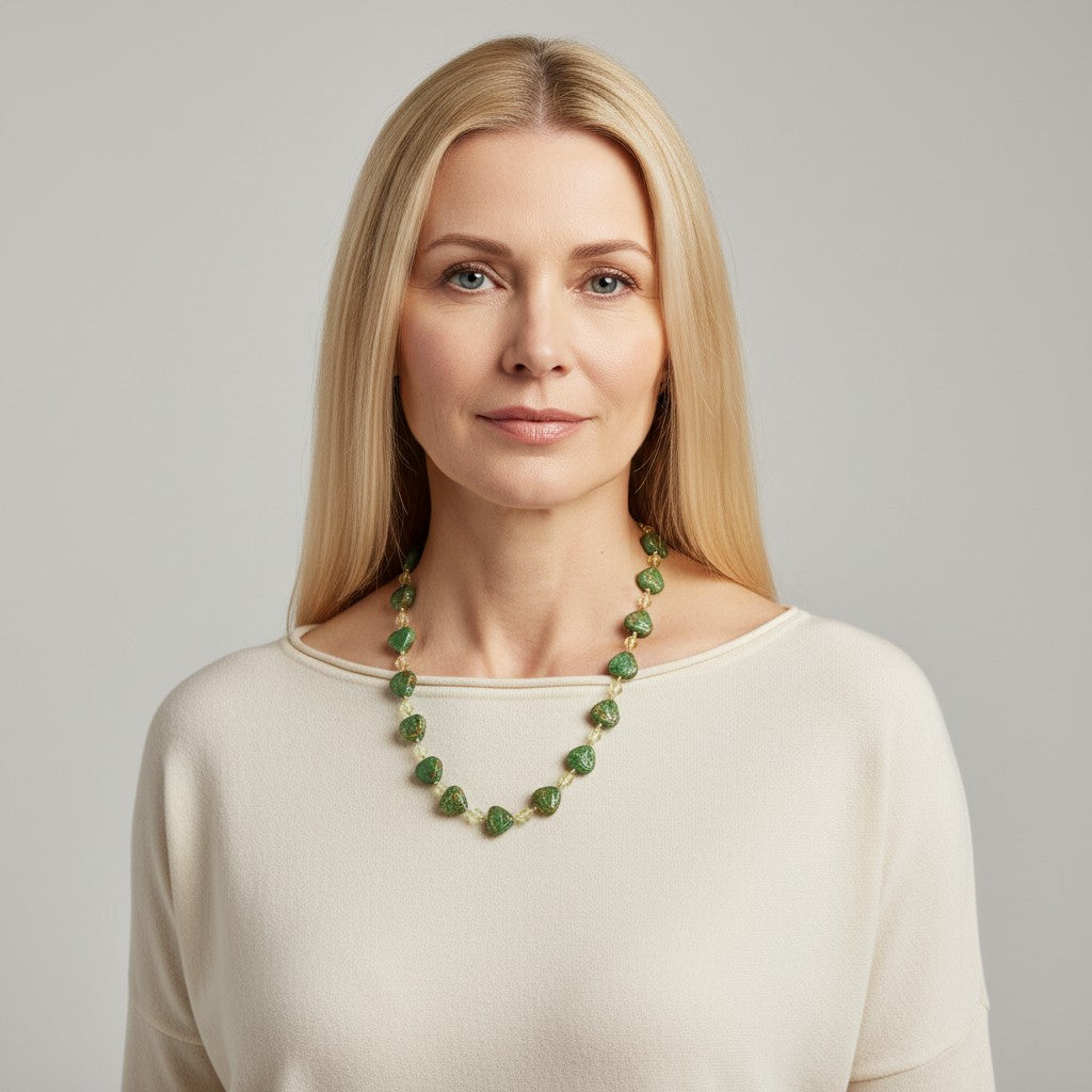 MURANO CORTE MURRINA: Authentic Murano Hand-Made Glass Necklace - Caterina Design GREEN