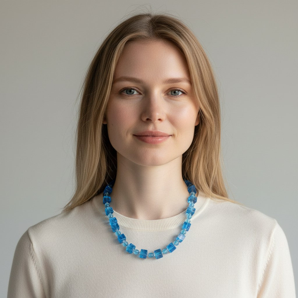 MURANO CORTE MURRINA: Authentic Murano Hand-Made Glass Necklace - VERA Design AZURE