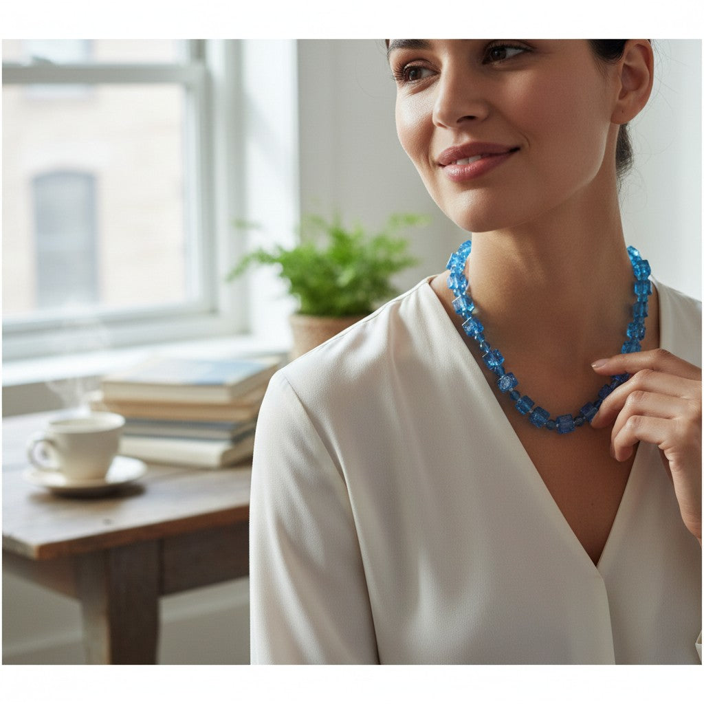MURANO CORTE MURRINA: Authentic Murano Hand-Made Glass Necklace - VERA Design AZURE
