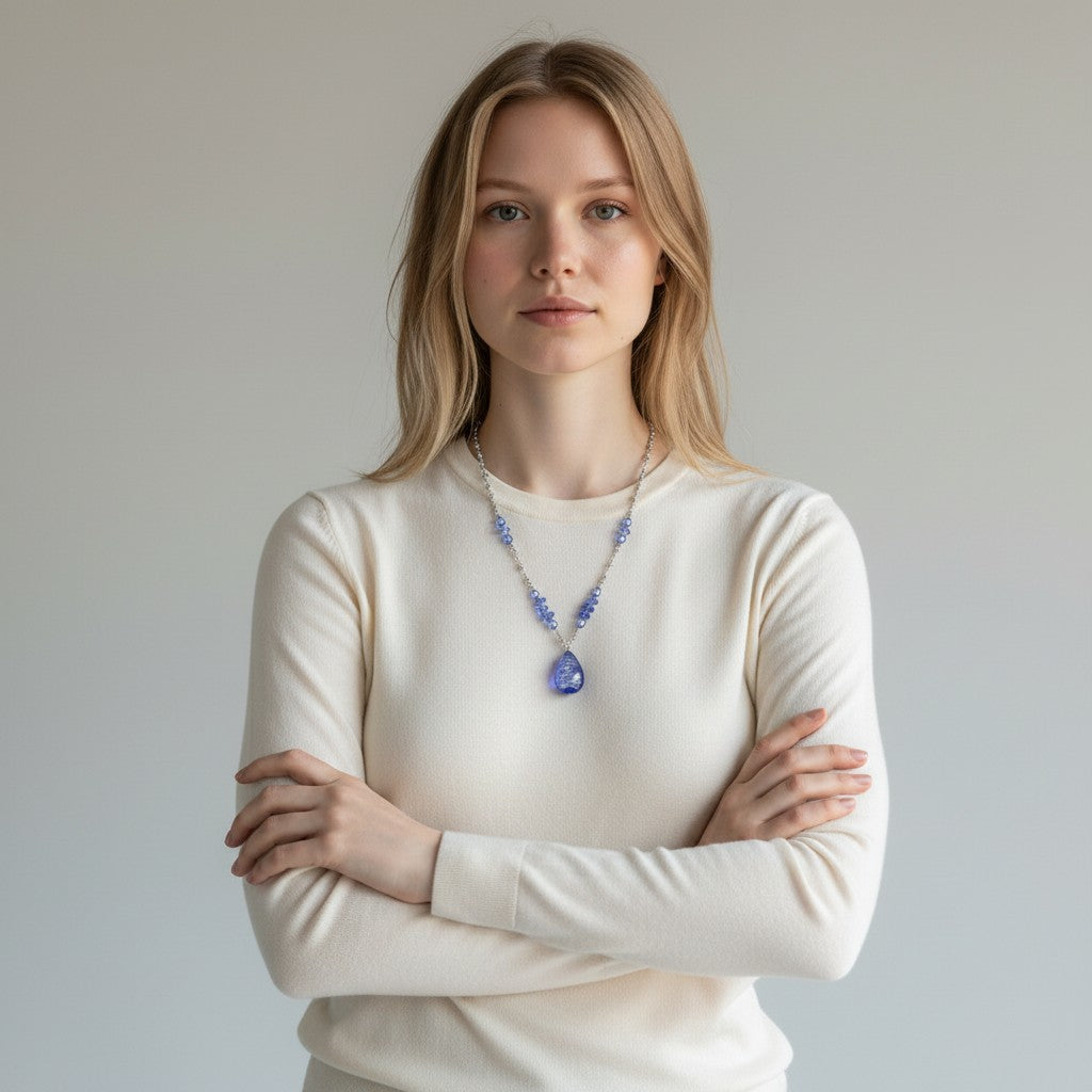 MURANO CORTE MURRINA: Authentic Murano Hand-Made Glass Necklace - MAYA Design AZURE