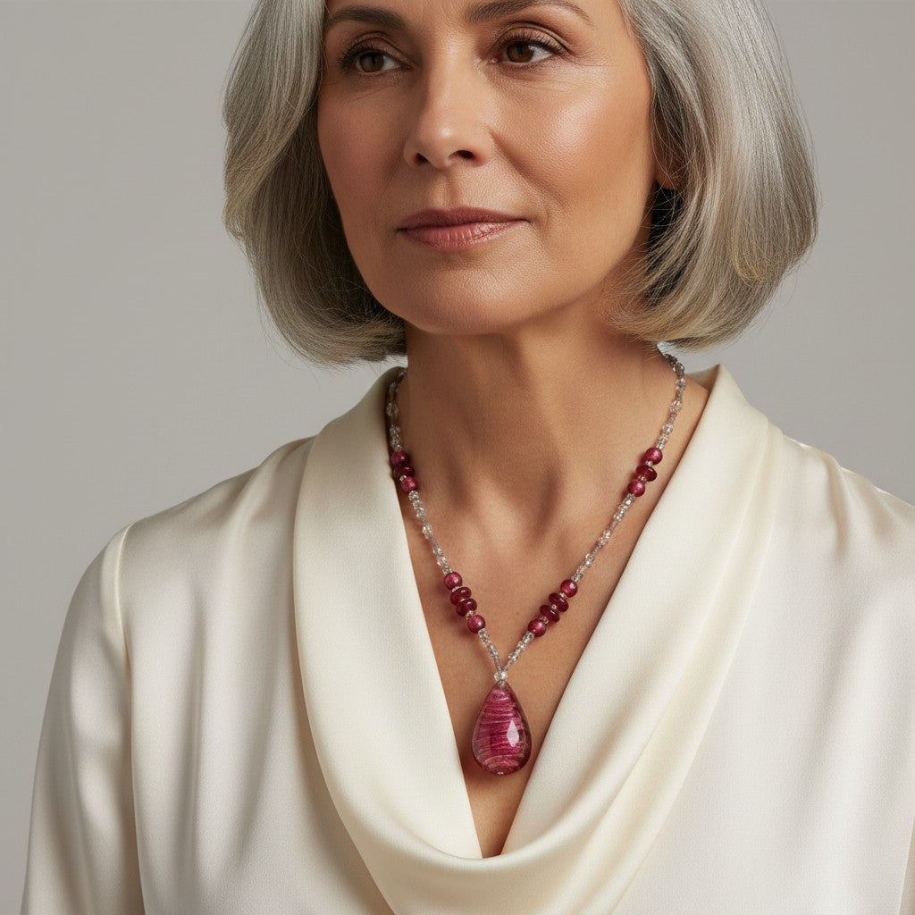 MURANO CORTE MURRINA: Authentic Murano Hand-Made Glass Necklace - MAYA Design BORDO-BURGUNDY